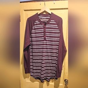 Lula Roe Maroon & Gray striped long sleeve Mark Henley 1/4 button up Size XL